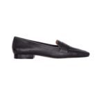 Cipó Black Leather Square-Toe Loafers – Flat