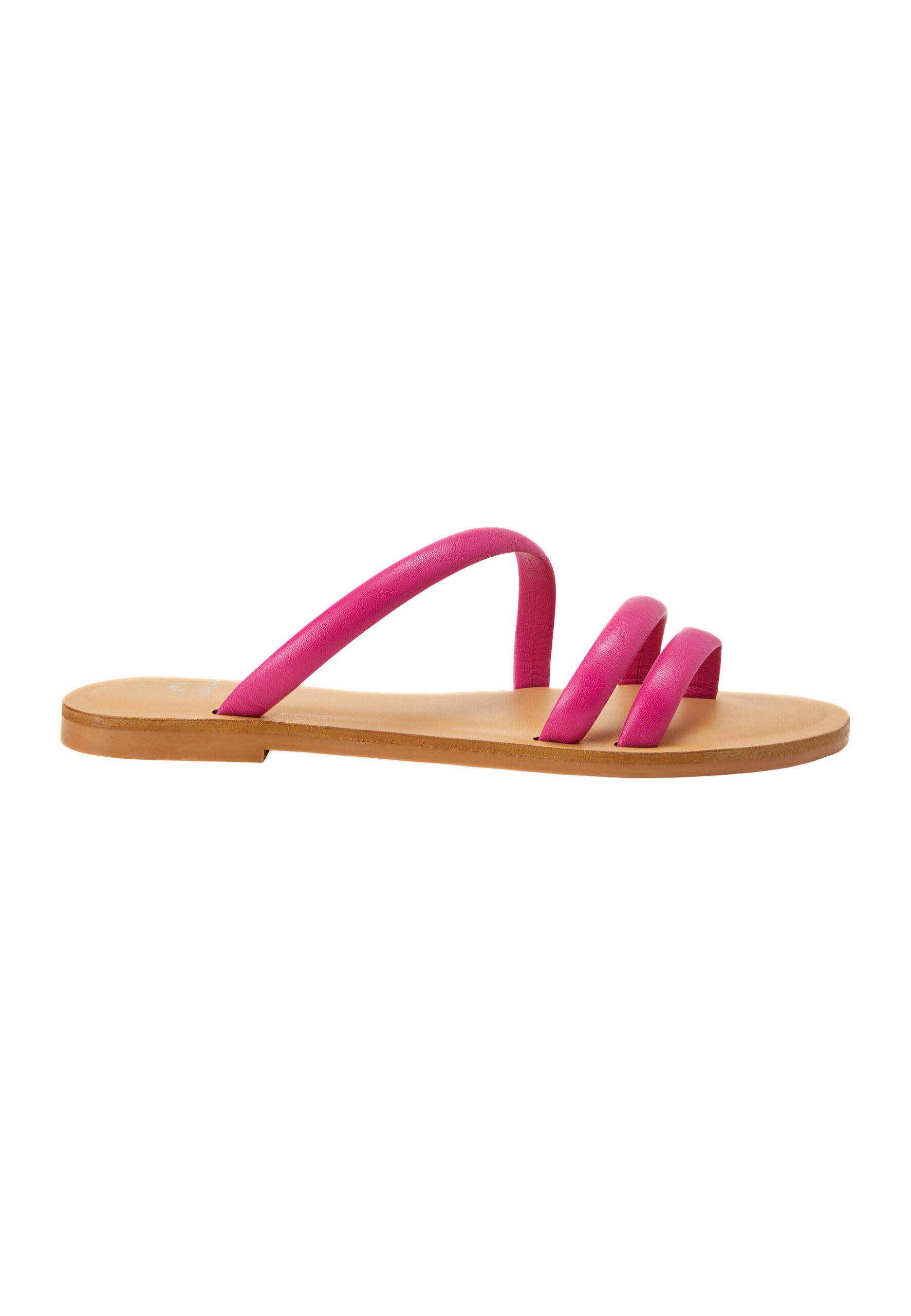 222A0544_1_-_Edited.jpg Cacau Calf Pink Leather Three-Strap Slide Sandals - Image 1