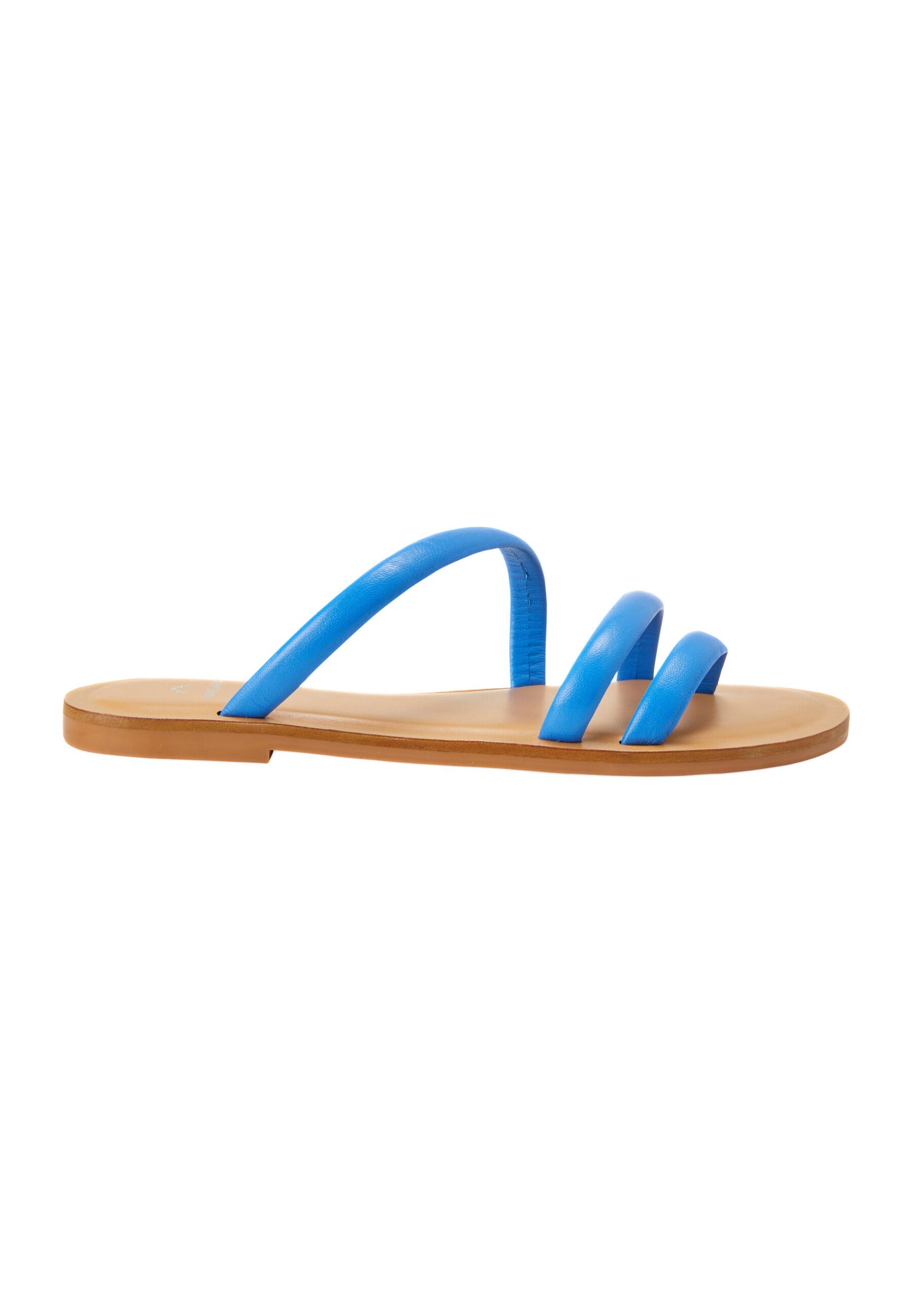222A0546_1_-_Edited.jpg Cacau Calf Blue Leather Three-Strap Slide Sandals - Image 1