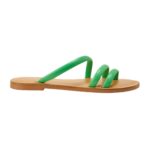Cacau Calf Green Leather Three-Strap Slide Sandals