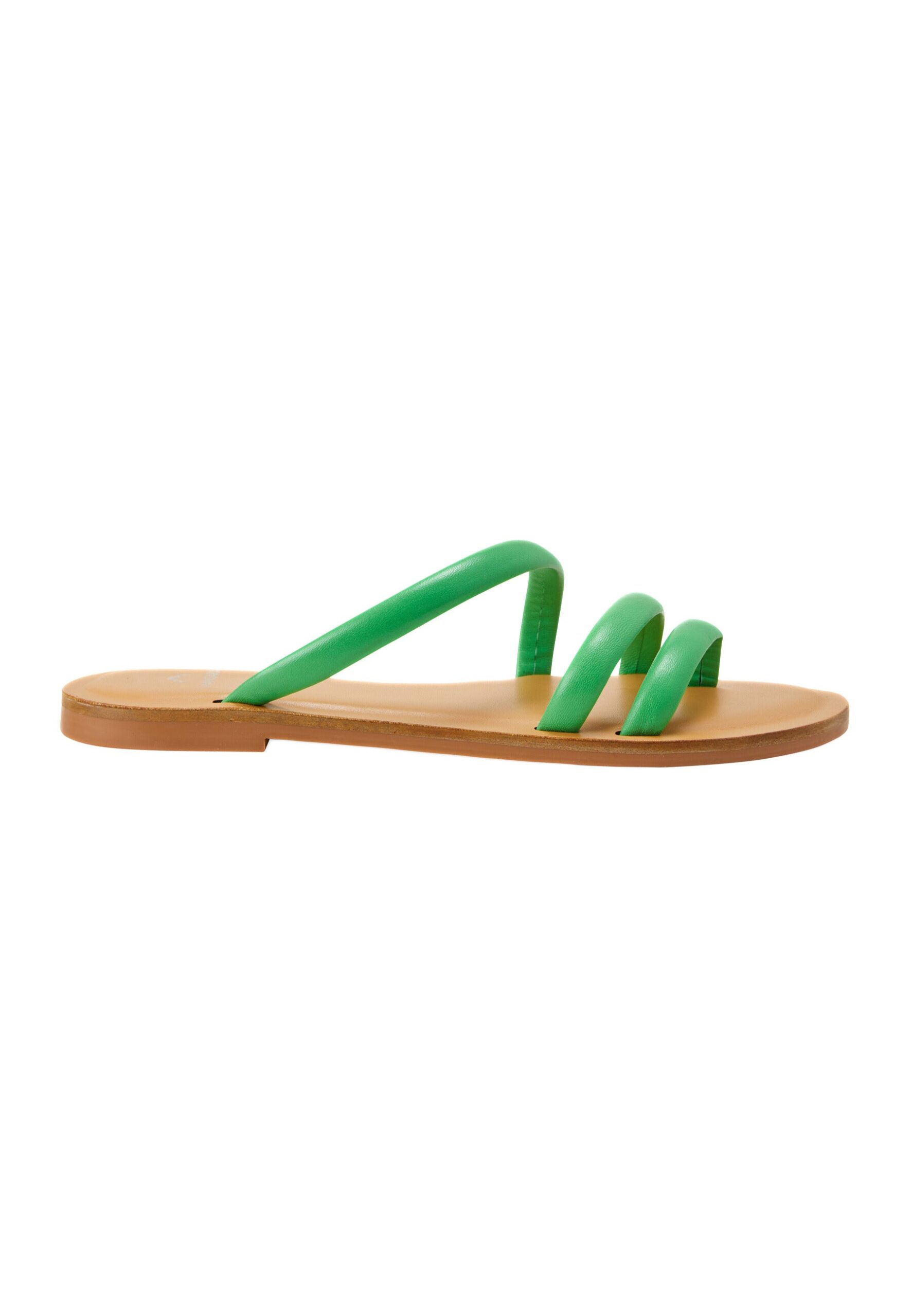222A0548_1_-_Edited_91e8af15-ed8b-4275-92d3-fd38d51bc006.jpg Cacau Calf Green Leather Three-Strap Slide Sandals - Image 1