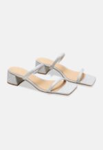 Maiate Silver Textile Mules – 4cm Low Block Heel Slip-On - Image 3