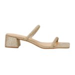 Maiate Gold Textile Mules – 4cm Low Block Heel Slip-On
