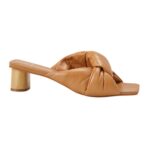 Carobá Caramel Leather Mules – 4cm Cylindrical Block Heel Slip-On