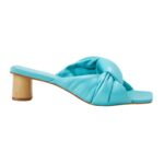 Carobá Turquoise Leather Mules – 4cm Cylindrical Block Heel Slip-On