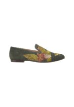 Canela Suede Green Leather Embroidered Loafers - Image 6