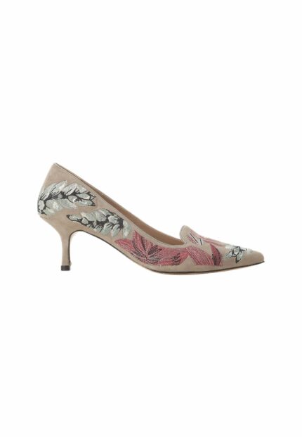 Ipê Suede Gray Leather Pumps – 6cm Embroidered Kitten Heel (Copy)