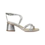 Bromelia Silver Leather Sandals – 7cm Block Heel