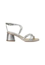 Bromelia Silver Leather Sandals – 7cm Block Heel - Image 7