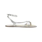 Angico Silver Leather Strappy Flat
