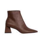 Mabea Brown Sheepskin Ankle Boots – 6.4cm Pointed Block Heel