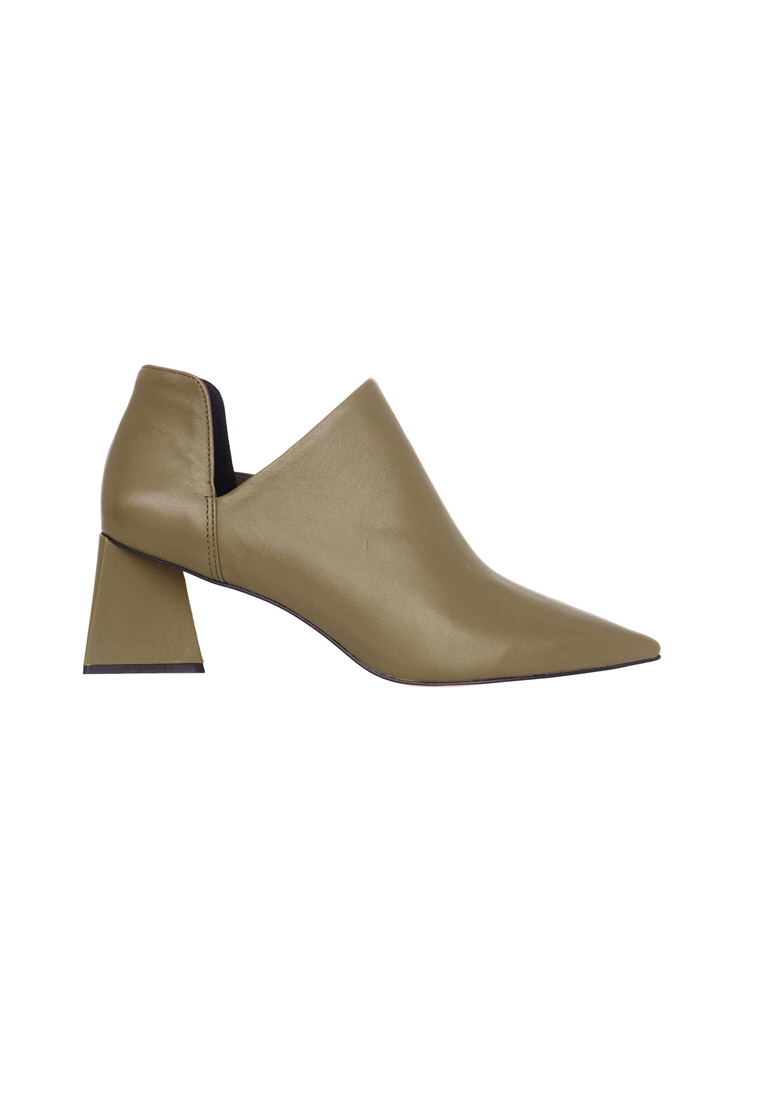506CA1MMU_-_Edited.jpg Maranta Olive Sheepskin Ankle Boots – 6.3cm Pointed Block Heel - Image 1