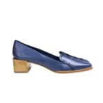 Cordía Blue Leather Loafers – 4cm Block Heel