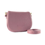 RB1002AZ | Made in Italy Genuine Leather Shoulder Bag with Removable Leather Shoulder Strap and Shiny Gold Metal Buckle Attachments - Antique Pink Color - Size: 26 x 20 x 10 cm.