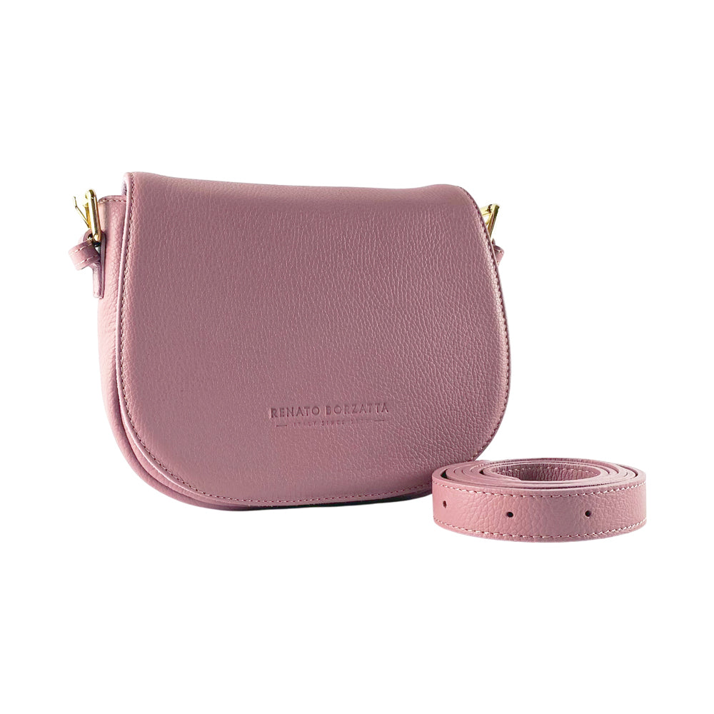 RB1002AZ_7d95eef9-741b-4faf-a4bb-e6f764b37250.jpg RB1002AZ | Made in Italy Genuine Leather Shoulder Bag with Removable Leather Shoulder Strap and Shiny Gold Metal Buckle Attachments - Antique Pink Color - Size: 26 x 20 x 10 cm. - Image 1