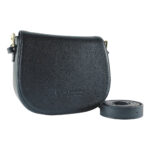 RB1002A | Made in Italy Genuine Leather Shoulder Bag with Removable Leather Shoulder Strap and Shiny Gold Metal Buckle Attachments - Black Color - Size: 26 x 20 x 10 cm.