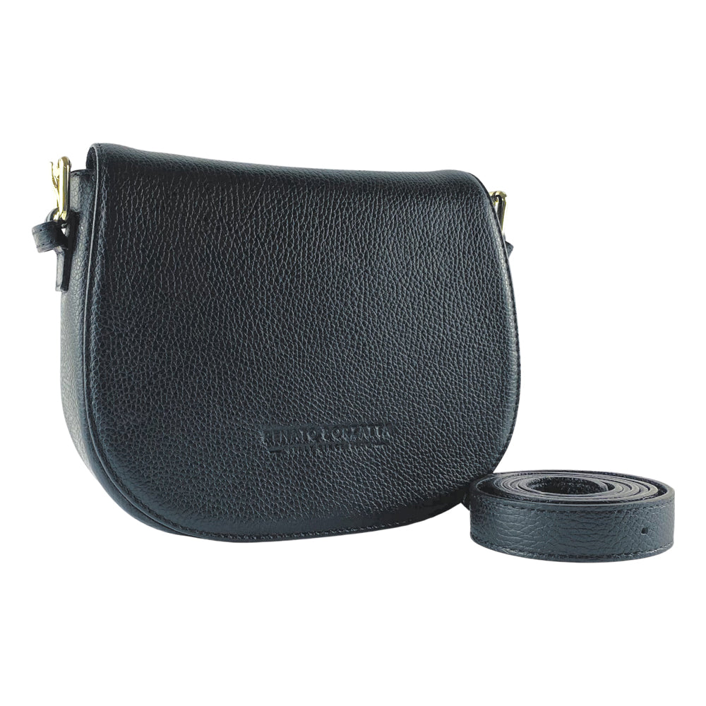 RB1002A_984e30f1-726b-4d37-a374-741cc30039c1.jpg RB1002A | Made in Italy Genuine Leather Shoulder Bag with Removable Leather Shoulder Strap and Shiny Gold Metal Buckle Attachments - Black Color - Size: 26 x 20 x 10 cm. - Image 1