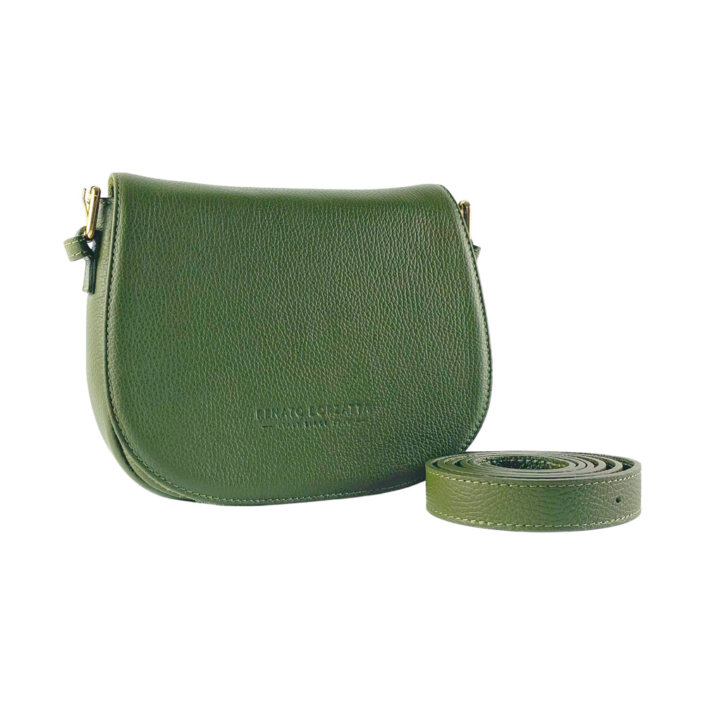 RB1002E_4ce7d1e3-0492-41de-bcf1-fb844a77f9bf.jpg RB1002E | Made in Italy Genuine Leather Shoulder Bag with Removable Leather Shoulder Strap and Shiny Gold Metal Buckle Attachments - Green Color - Size: 26 x 20 x 10 cm. - Image 1