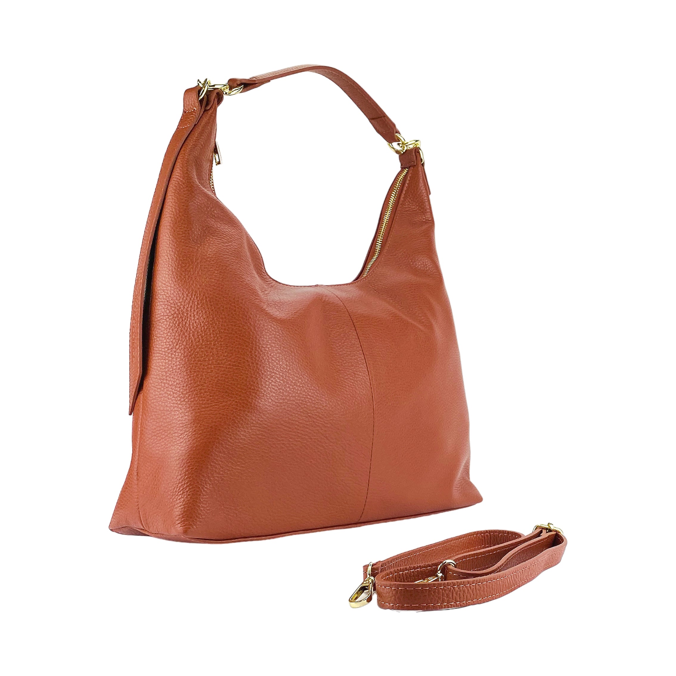 RB1017AM.jpg RB1017AM | Borsa Donna a spalla Morbida in Vera Pelle Made in Italy con manico singolo e tracolla removibile. Attacchi con moschettoni in metallo Oro Lucido - Colore Paprika - Dimensioni: cm 36 x 40 x 13 - Image 1