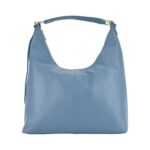 RB1017P | Women's Soft Shoulder Bag in Genuine Leather Made in Italy with removable shoulder strap. Shiny Gold metal snap hook attachments - Avio color - Dimensions: cm 36 x 40 x 13 - Image 2