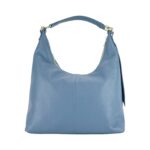 RB1017P | Women's Soft Shoulder Bag in Genuine Leather Made in Italy with removable shoulder strap. Shiny Gold metal snap hook attachments - Avio color - Dimensions: cm 36 x 40 x 13 - Image 3