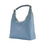 RB1017P | Women's Soft Shoulder Bag in Genuine Leather Made in Italy with removable shoulder strap. Shiny Gold metal snap hook attachments - Avio color - Dimensions: cm 36 x 40 x 13 - Image 5
