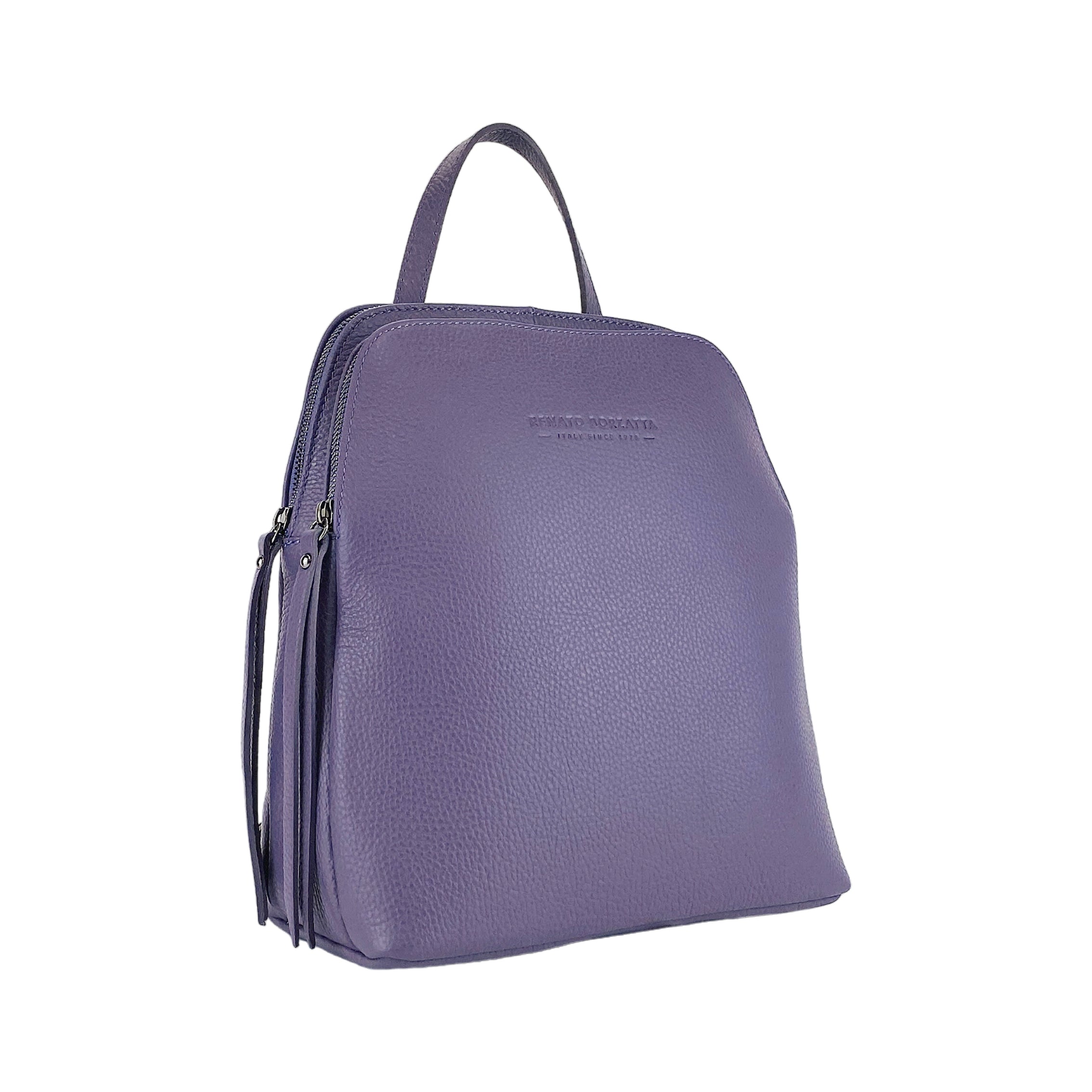 RB1018Y.jpg RB1018Y | Zaino Donna Doppio scomparto in Vera Pelle Made in Italy con spallacci regolabili. Accessori in metallo Canna di Fucile - Colore Viola - Dimensioni: cm 26 x 30 x 14,5 - Image 1