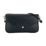 RB1023A | Small Shoulder Bag with Removable Chain Strap in Genuine Leather Made in Italy. Flap Closure. Polished Gold Metal Accessories - Color: Black - Dimensions: 22 x 12 x 3 cm - Image 2