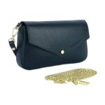 RB1023A | Small Shoulder Bag with Removable Chain Strap in Genuine Leather Made in Italy. Flap Closure. Polished Gold Metal Accessories - Color: Black - Dimensions: 22 x 12 x 3 cm - Image 3
