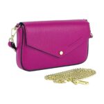 RB1023BE | Small Shoulder Bag with Removable Chain Strap in Genuine Leather Made in Italy. Flap Closure. Shiny Gold metal hardware - Fuxia color - Dimensions: 22 x 12 x 3 cm. - Image 3