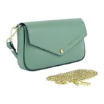 RB1023BF | Small Shoulder Bag with Removable Chain Strap in Genuine Leather Made in Italy. Flap Closure. Shiny Gold metal hardware - Mint color - Dimensions: 22 x 12 x 3 cm. - Image 3