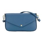 RB1023P | Borsa piccola a Spalla con Tracolla a catena removibile in Vera Pelle Made in Italy. Pattina di Chiusura. Accessori in metallo Oro Lucido - Colore Avio - Dimensioni: cm 22 x 12 x 3 - Image 2