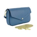 RB1023P | Borsa piccola a Spalla con Tracolla a catena removibile in Vera Pelle Made in Italy. Pattina di Chiusura. Accessori in metallo Oro Lucido - Colore Avio - Dimensioni: cm 22 x 12 x 3 - Image 3