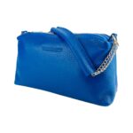 RB1025CH | Women's Hand Bag with double zipper in Genuine Leather Made in Italy. Adjustable leather shoulder strap. Shiny Nickel hardware - Royal Blue color - Dimensions: 26 x 14 x 9 cm. - Image 3