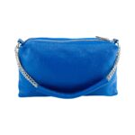 RB1025CH | Women's Hand Bag with double zipper in Genuine Leather Made in Italy. Adjustable leather shoulder strap. Shiny Nickel hardware - Royal Blue color - Dimensions: 26 x 14 x 9 cm. - Image 5