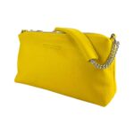 RB1025R | Women's Hand Bag with double zipper in Genuine Leather Made in Italy. Adjustable leather shoulder strap. Polished Nickel hardware - Yellow color - Dimensions: 26 x 14 x 9 cm. - Image 3