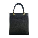 RB1026A  | Borsa Donna a mano verticale in Vera Pelle e Paglia Made in Italy. Tracolla removibile e regolabile in pelle. Accessori Oro Lucido - Colore Nero - Dimensioni: cm 24 x 29 x 9 - Image 2