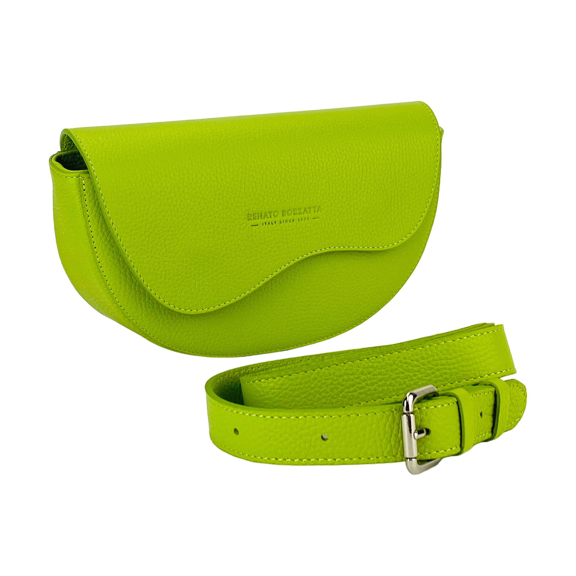 RB1027AD.jpg RB1027AD | Borsa Donna a Bandoliera stondata in Vera Pelle Made in Italy. Tracolla removibile e regolabile in pelle. Accessori Nickel Lucido - Colore Lime - Dimensioni: cm 25 x 15 x 9 - Image 1