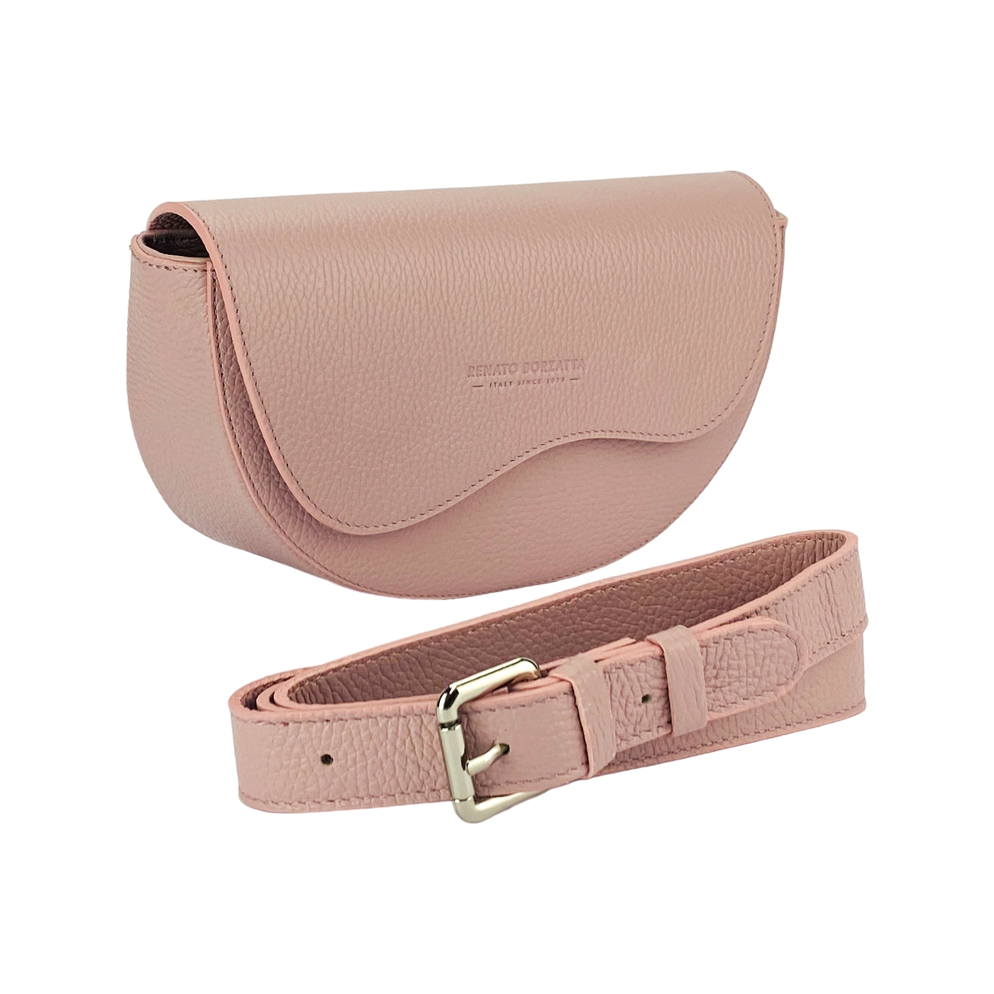 RB1027AZ.jpg RB1027AZ | Borsa Donna a Bandoliera stondata in Vera Pelle Made in Italy. Tracolla removibile e regolabile in pelle. Accessori Nickel Lucido - Colore Rosa Antico - Dimensioni: cm 25 x 15 x 9 - Image 1