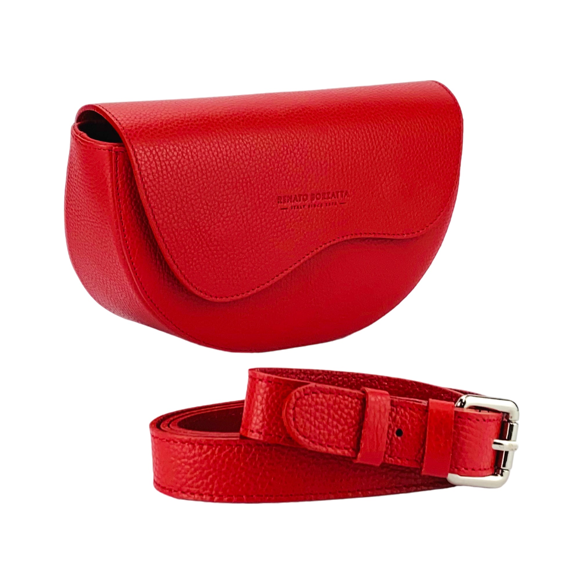 RB1027V.jpg RB1027V | Borsa Donna a Bandoliera stondata in Vera Pelle Made in Italy. Tracolla removibile e regolabile in pelle. Accessori Nickel Lucido - Colore Rosso - Dimensioni: cm 25 x 15 x 9 - Image 1