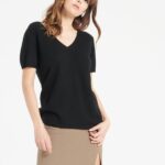 T-shirt col V femme en cachemire noir - LILLY 14