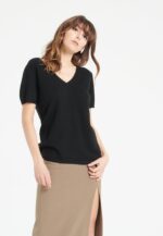 T-shirt col V femme en cachemire noir - LILLY 14