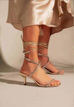 Aroeira Gold Leather Sandals – 8cm Heel - Image 4