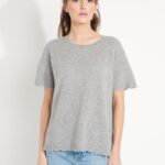 T-shirt col rond femme en cachemire déjaugé gris clair - AVA 6