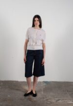 Cardigan col rond manches courtes femme en cachemire et laine ajouré ultrafin blanc - FRIDA 6 - Image 4