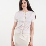 Cardigan col rond manches courtes femme en cachemire et laine ultrafin blanc - FRIDA 5
