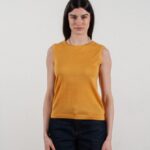Débardeur col rond femme en cachemire et laine ultrafin jaune - FRIDA 1