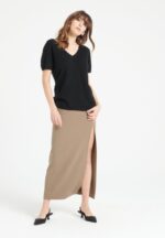 T-shirt col V femme en cachemire noir - LILLY 14 - Image 7