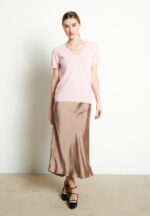 T-shirt col V femme en cachemire rose baby - LILLY 14 - Image 5