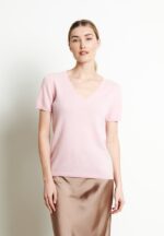 T-shirt col V femme en cachemire rose baby - LILLY 14 - Image 6